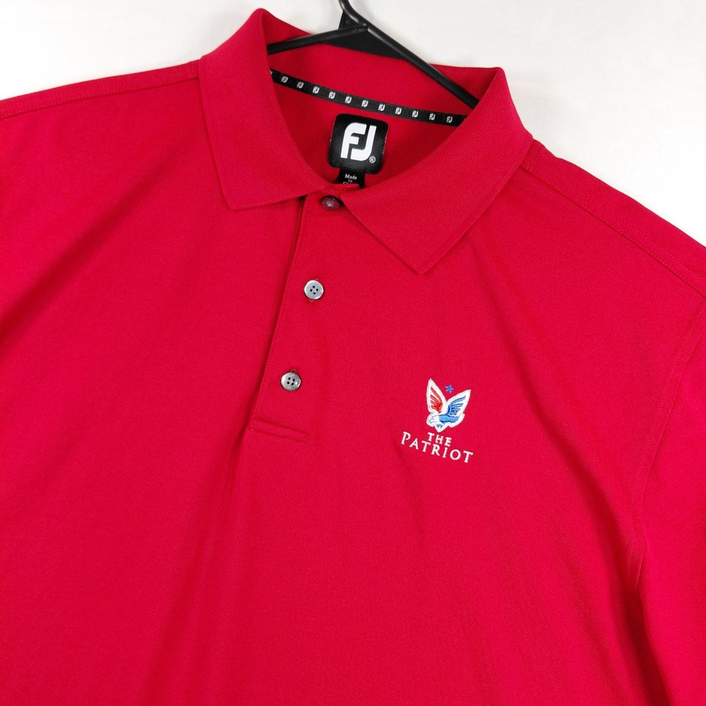 FootJoy Mens The Patriot Golf Polo Shirt Red Short Sleeve XL Logo Performance